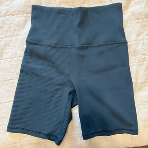 Athleta High-Waisted Ribbed Bike Shorts in Blue